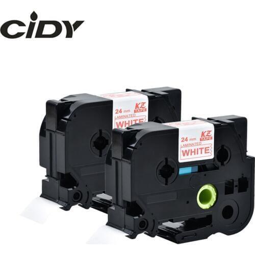 CIDY 2pcs Red on White 24mm tze252 tze 252 Tze-252 P Touch Laminated Label Tape Compatible for Brother tz252 tz 252