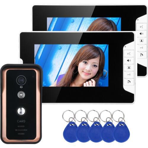 2 Monitor 7 inch Color Video Intercom Door Phone System With RFID Card Reader HD Doorbell 1000TVL IR-CUT Camera