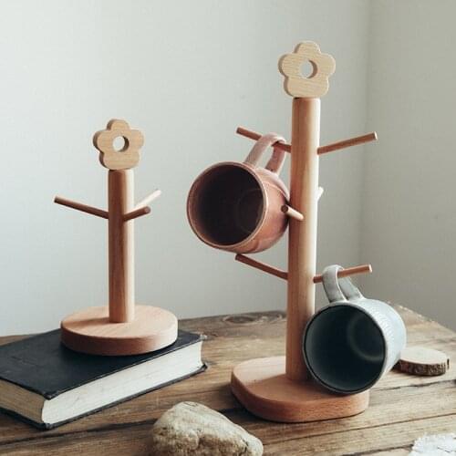 Cute Tree Shape Wooden Coffee Tea Cup Holder Mug Hanging Display Rack Drinkware Shelf Restaurant Kitchen Storage Tool Home Decor