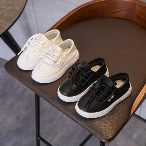 Children' White Shoes 2021 Autumn New Leather Low-top Lace-up Boys and Girls Soft Sole Casual Flats Back To School Shoes Fashion