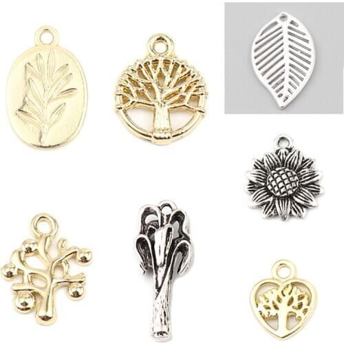 DoreenBeads Fashion Metal Gold/Silver Color Charms Plant Tree Sunflower DIY Making Earrings Necklace Vintage Jewelry,10PCs-20PCs