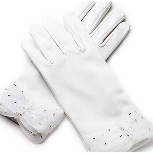 Elegant Beading Wedding Gloves for Girls Stain Evening Childrens Holiday Accessories Halloween Day Birthday Bow Performance Glo