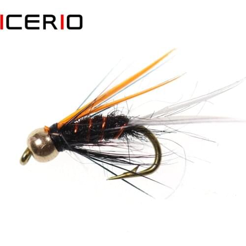 ICERIO 8PCS #12 Brass Bead Head Crazy Black Psycho Prince Nymph Fly Trout Fishing Lure