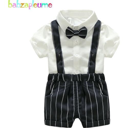 Summer Newborn Clothing Sets Gentleman Fashion Baby Boys Suits Short Sleeve Cotton T-shirt+stripe Overalls Infant Clothes BC1227