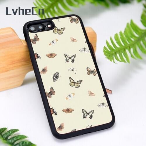 LvheCn Silicone Rubber Phone Case Cover for iPhone 6 6S 7 8 Plus X XS XR 11 12 Mini Pro Max Butterfly Aesthetic