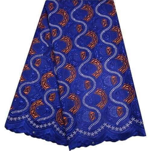 Eyelet Swiss Voile Lace Fabric With Stones Soft Embroidery Dry Voile Lace Materials In Switzerland High Quality Blue Color 1181