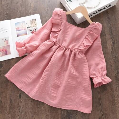 Menoea Girls Casual Dresses Spring and Autumn 2021 Newest Girl Princess Pink Costumes Sweet and Cute Long Sleeve Vestidos 3-7Y