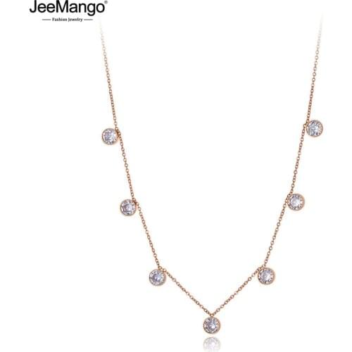 JeeMango Trendy Bohemia Stainless Steel CZ Crystal Love Circles Choker Necklaces For Women Chic Charm Pendant Necklace JN19205
