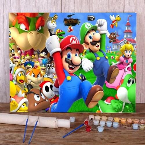 Carton Mario Coloring By Numbers Painting Complete Kit Acrylic Paints 50*70 Boards By Numbers Home Decor Crafts For Handicraft