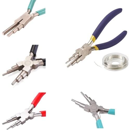 DIY Jewelry Tool Sets with Carbon Steel Round Nose Pliers and Copper Jewelry Wire for jewelry DIY making, Mixed Color F80