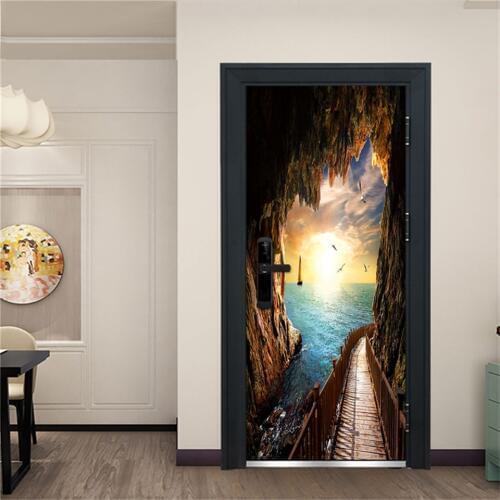 2PCS/SET Door Sticker Self-adhesive Waterproof Removable Home Decoration Sun Wallpaper Decals DIY Wall Art Mural stickers porte