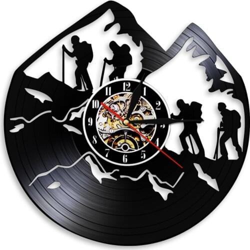 Hiking Vinyl Record Wall Clock Nature Mountains Rope Risk Climbing Wall Hanging Watch Home Decor Adventurers Hiker Climber Gift