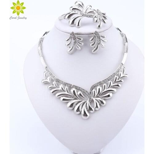 Nigerian Wedding African Beads Jewelry Sets Crystal Necklace Sets Silver Plated Jewelry Set Wedding Accessories Party