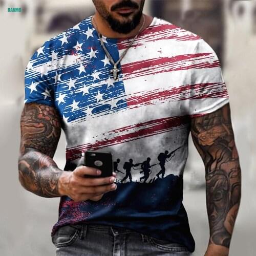 New Summer Popular American Flag Pattern Printing Man Clothing Casual Oversized Sportswear T Shirt For Men Loose Tops