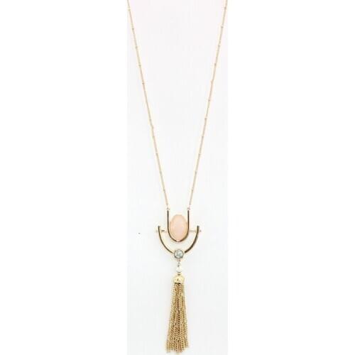 2016 new Natural stone U shape pendant simple necklace Sweater chain oval pink stone long tassel necklace