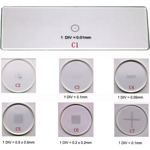 Optical Glass C1 - C7 Microscope Eyepiece Reticle Cross Line Ocular Graticula Micrometer Grid Calibration Slide for Measurement
