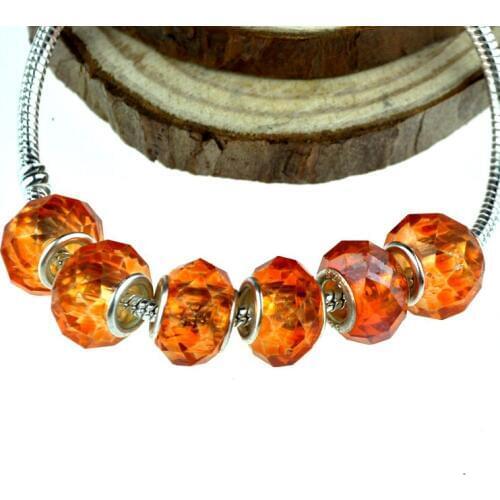 Wholesale 14mm Orange Faceted Glass Murano European Big Hole Beads Fit Charms Bracelet&Necklace Jewelry DIY 100pcs/lot