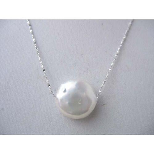Wholesale 15*6mm AAA white coin pearl &s925 chain necklace