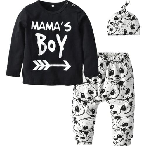 Autumn baby boy clothes fashion cotton long-sleeved mamas boy t-shirt+panda pants+hat newborn infant baby boys clothing set