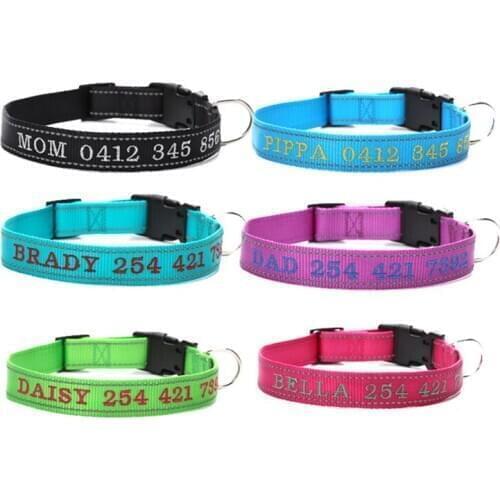 Custom Dog Collars With Names Embroider Letter Print Collar Personalized Customized Pet Collar For Big Dogs Reflective Nylon