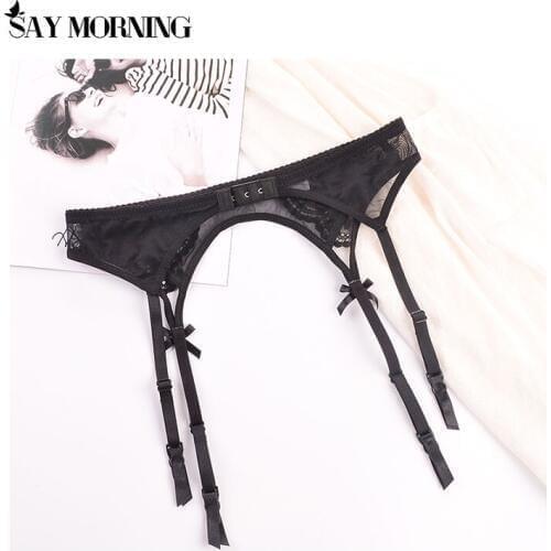 SAY MORNING Sexy Suspenders Womens Sheer Lace Thigh-Highs Garter Belt