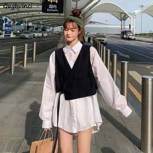 Belt Women Vintage Short Vests Solid Harajuku Loose Outerwear Spring Black Teens Korean Style Jacket Trendy Casual Chic Simple