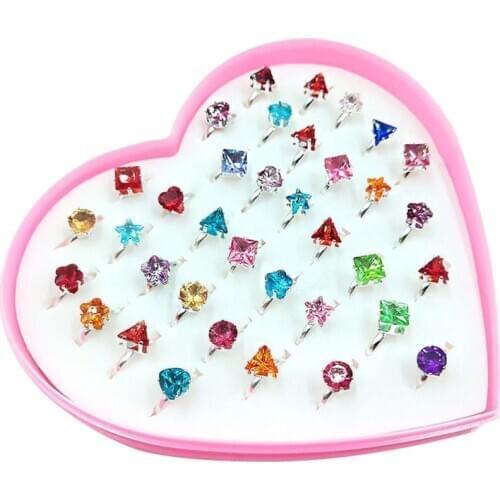 12/36 Pcs/box Adjustable Alloy Baby Girl Rings with Heart Shaped Showcase