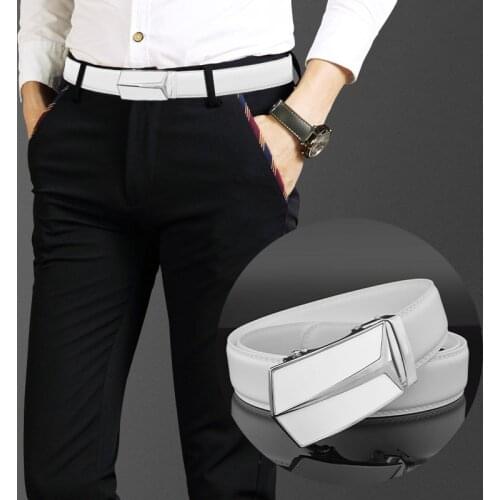 New Mens Belts Automatically Buckle Blue Fashion Leather Belts Youth White Letters Belts for Men Luxury Designer Brand