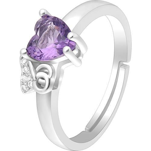 Romantic Rings Love Heart Jewelry Silver Color Rings for Women Wedding Jewelry Purple Cz Zirconia X-Jue Adjustable Promise Rings