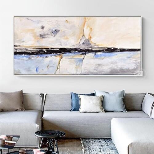 Hand Painted Abstract art Large White Blue Canvas Painting Modern Posters Wall Art Pictures For Living Room Decor bedroom