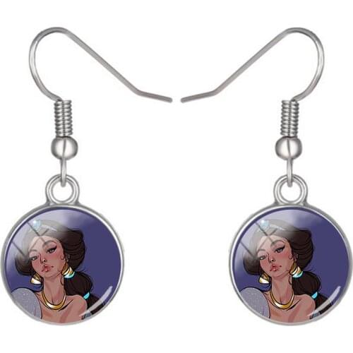 Disney Retro Temperament Girl Pendant Earrings Trendy Glass Convex Spherical Pendant Glass Earrings Jewelry