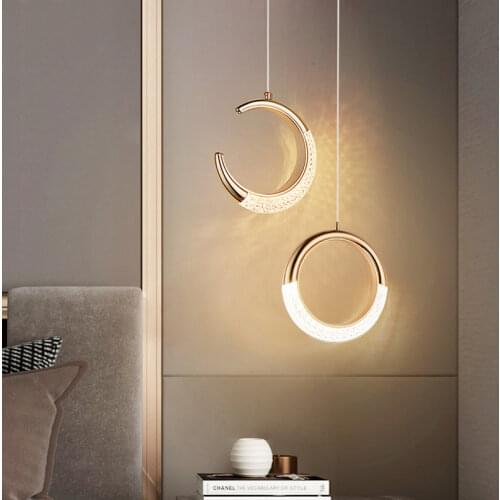Modern LED Pendant Lights Bedroom Bedside Dining Room Kitchen Gold Round Moon Hanging Lamps Indoor Home Decorations Accessories
