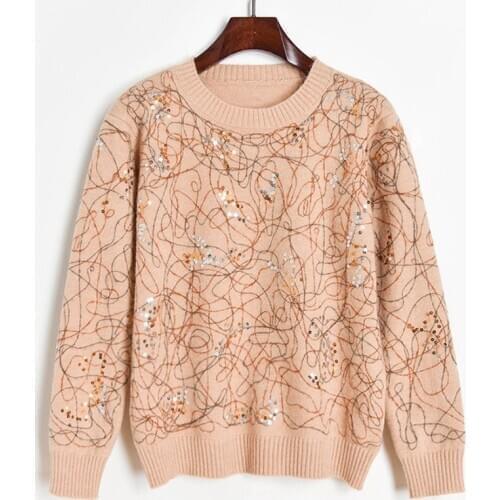 Women Striped Sweater Fashion Pullover Sueter Mujer 2020 Fall Winter Jumper Sequined O-neck Fashion Sweater