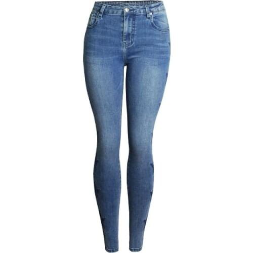 Spring Women Skinny Pencil Jeans Woman Embroidery Star Casual Skinny Slim Denim Pants Stretch High Waist Jeans