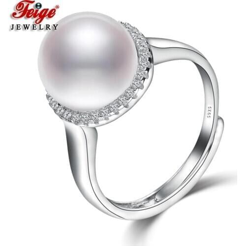 High Quality Real 925 Sterling Silver Natural Freshwater Pearl Ring for Women Wedding Gifts Exquisite Ring Fine Jewelry FEIGE