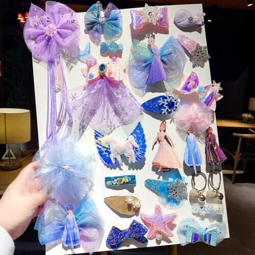 Disney Baby Girls Hairpin Princess Head Crown Childrens Bow Tie Hair Accessories Frozen Princess Hair Tie Set