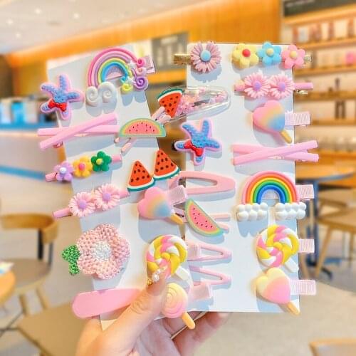 1 Set Children Cute Cartoon Flower Fruit Rubber Bands Hairpins Girls Lovely Hair Clips Kids Hair Claw Hair Accessories Gift