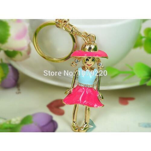 Couple Girl Keyring Rhinestone Crystal Charm Fashion Beauty Jewellery Women Bag Pendant Key Chain Gift