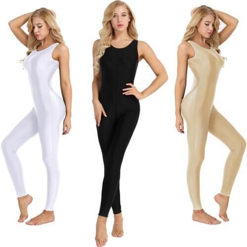 Womens Sleeveless Solid Tank Unitard Vest Yoga Dance Leotard Bodysuit Footless Tights Jumpsuit Gymnastic Dancewear Bodystocking