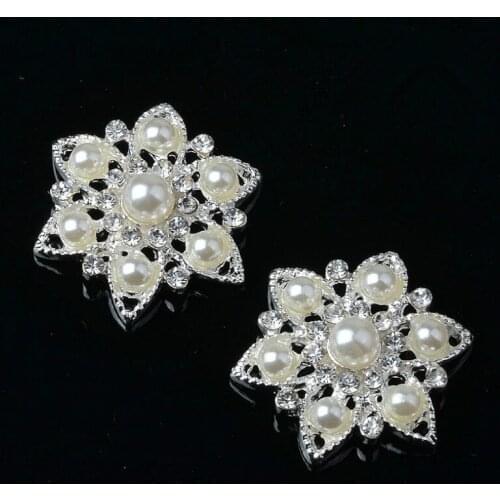 10 PCS 25mm Metal Alloy Silver Plated Imitation Pearl Flowers Connectors Charm For Jewelry Making