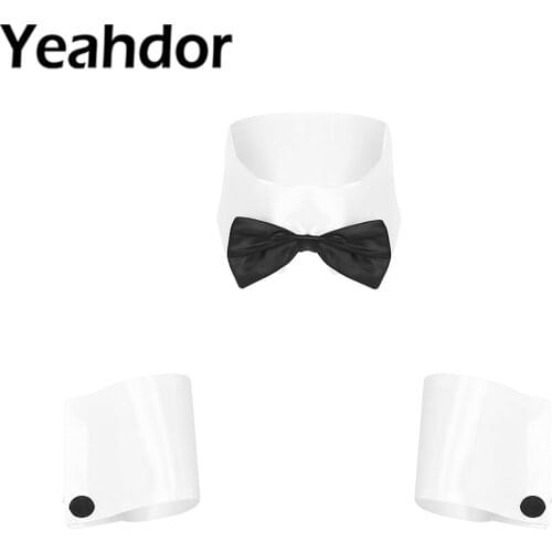 3Pcs Mens Adults Sexy Costume Dancer Cosplay Outfits Accessories Collar and Cuffs Set for Halloween Single Parties