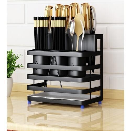 304 Stainless Steel 2 in 1 Wall Mount Stand Kicthen Storage Rack for Knives Cutlery Holder Container Utensils Organizer Drainer