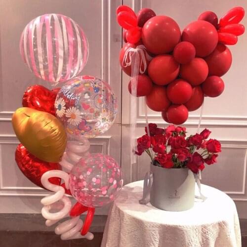 9pcs/set Burgundy Red Heart Aluminum Foil Ballons Long Magic Balloons Wedding Christmas Birthday Party Decor Supplies