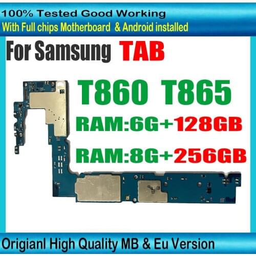 Free shipping Original for Samsung Galaxy Tab T860 T865 motherboard 256GB 128GB logic board with chips Plate Europe Version