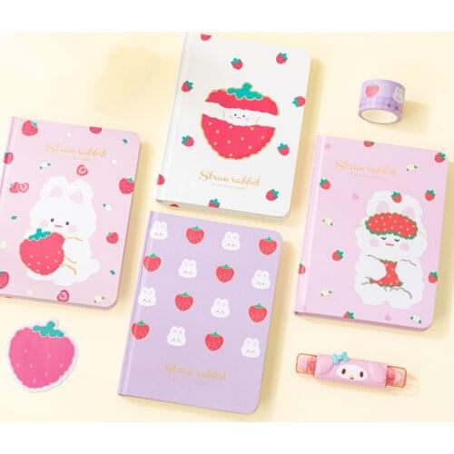 128Sheets 4 Patterns Strawberry Rabbit Writing Notebook Pink Colorful Pages Scheduler Paper Scrapbook Students Stationery Gift