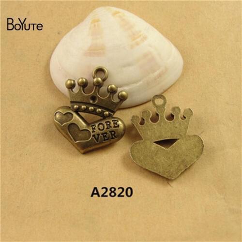 BoYuTe (30 Sets/Lot) 22*24MM Charms Crown Heart Jewelry Antique Bronze Plated Zinc Alloy Pendant Charms for Jewelry Making Diy