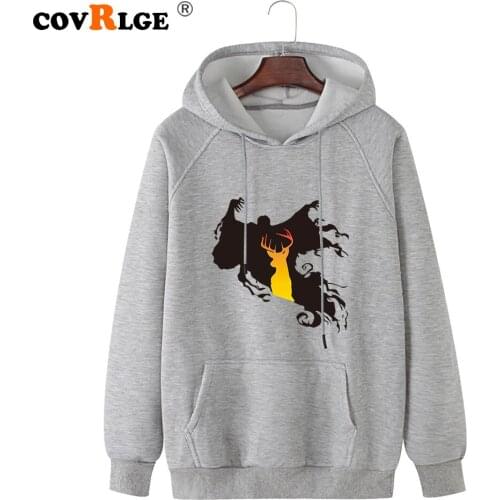Covrlge Christmas Mens European American Street Mens Elk Print Autumn Winter New Sweatshirt Plus Size Hooded Male Top MWW269