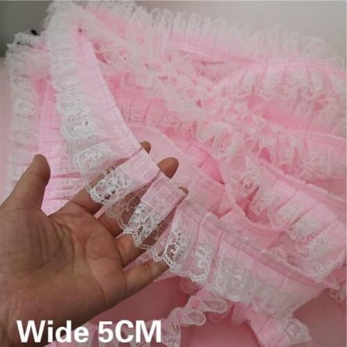 5CM Wide Double Layers Luxury Tulle 3D Pleated Lace Applique Embroidery Collar Ruffle Trim For DIY Dress Sewing Guipure Supplies