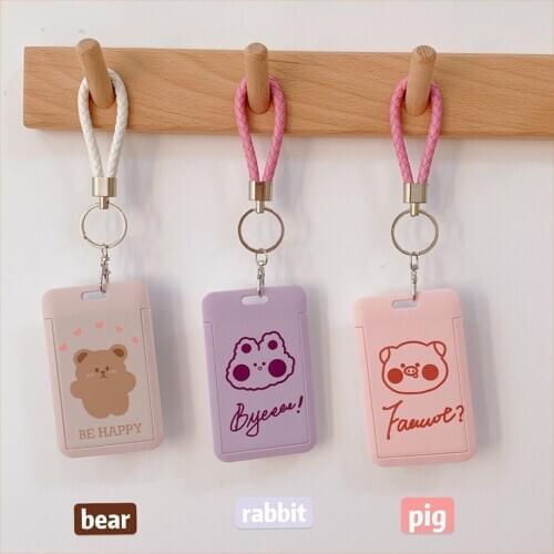 Ins Cartoon Cute Bear Card Holder Keychain Japanese Lanyard Student Meal Card Keyring Certificate Holder Bus Card Key Holder