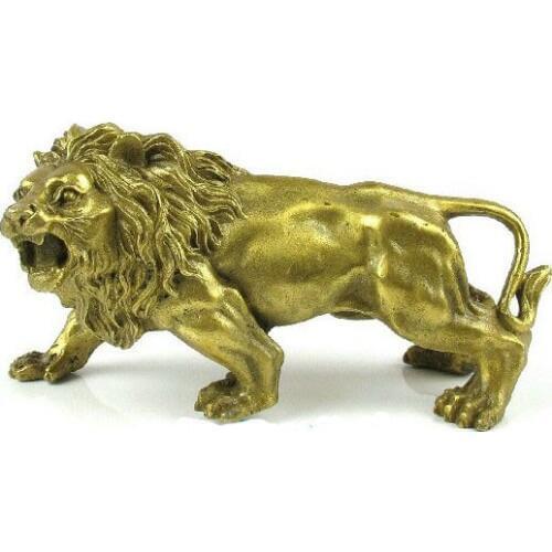 Chinese brass Nice Statue figurine LION 5.5'long Garden brass copper Decoration real Brass